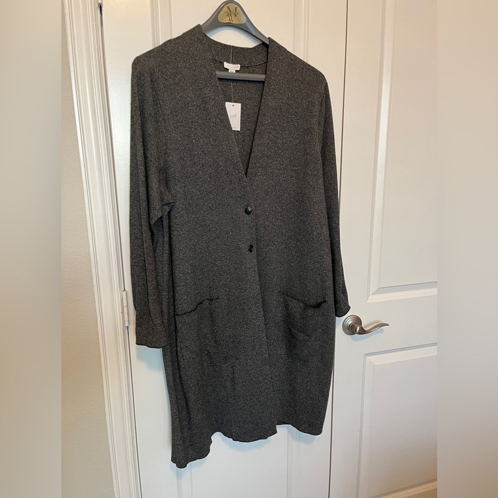 J. Jill Black and White Tweed Sweater Coat